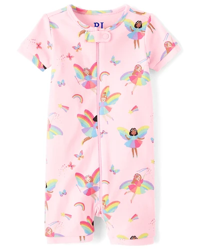 Baby And Toddler Girls Rainbow Fairy Snug Fit Cotton Cropped One Piece Pajamas