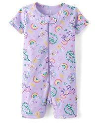 Baby And Toddler Girls Doodle Snug Fit Cotton Cropped One Piece Pajamas