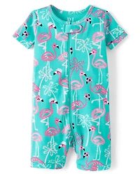 Baby And Toddler Girls Flamingo Snug Fit Cotton Cropped One Piece Pajamas