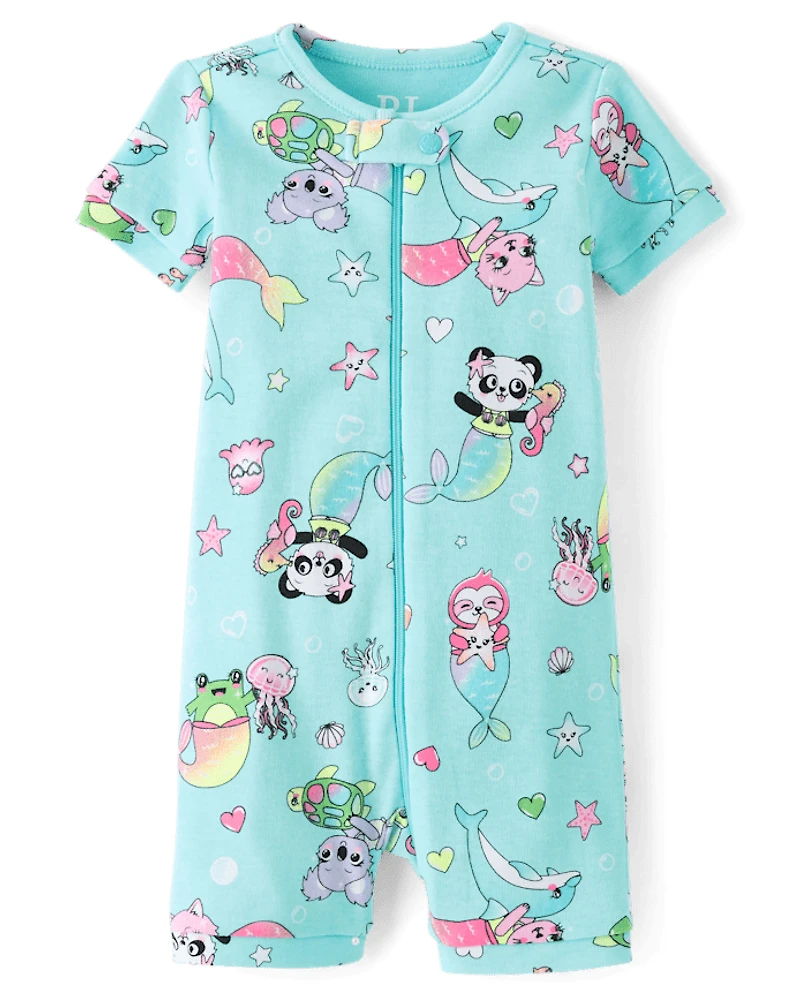 Baby And Toddler Girls Animal Mermaid Snug Fit Cotton Cropped One Piece Pajamas