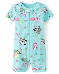 Baby And Toddler Girls Animal Mermaid Snug Fit Cotton Cropped One Piece Pajamas