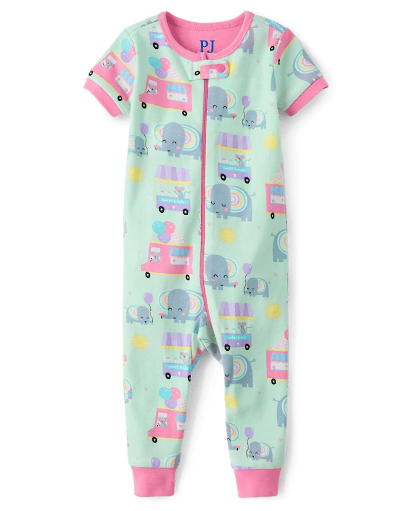 Baby And Toddler Girls Elephant Snug Fit Cotton One Piece Pajamas