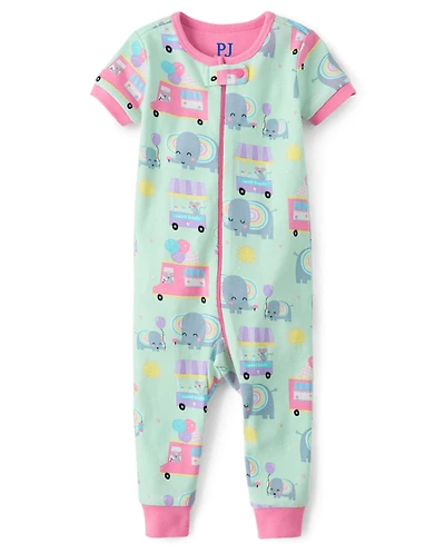Pyjama une pièce ajusté en coton pour bébé et petite fille, motif éléphant