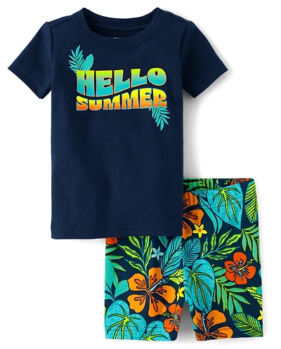 Pyjamas en coton ajustés Hello Summer pour bébés et petits garçons