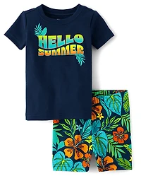 Baby And Toddler Boys Hello Summer Snug Fit Cotton Pajamas