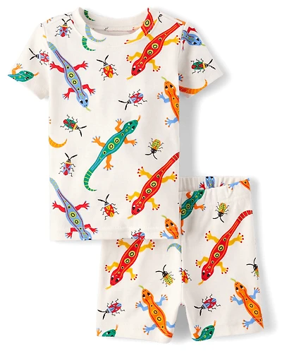 Pyjama ajusté en coton motif lézard pour bébé et tout-petit garçon