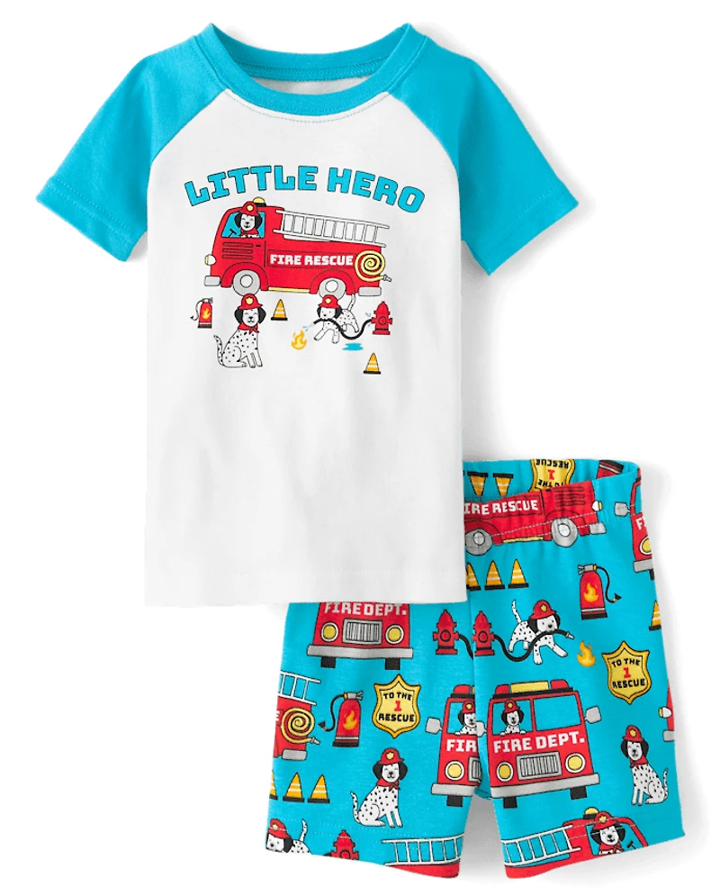 Pyjama en coton ajusté pour bébé et petit garçon, motif camion de pompiers