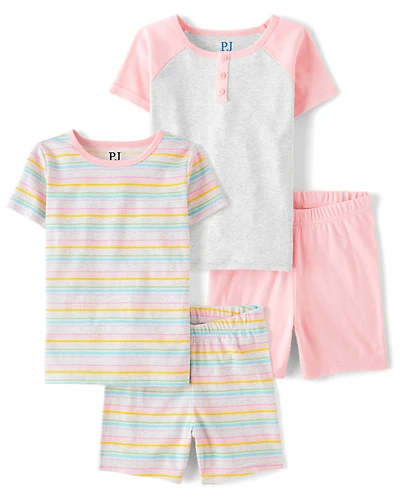 Pyjama Henley rayé arc-en-ciel pour filles, coupe ajustée, en coton, lot de 2