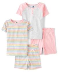 Pyjama Henley rayé arc-en-ciel pour filles, coupe ajustée, en coton, lot de 2