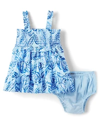 Baby Girls Matching Family Tropical Smocked Tiered Dress