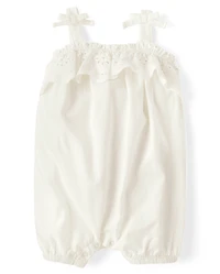 Baby Girls Bow Shoulder Eyelet Romper