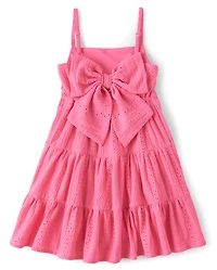 Girls Bow Back Eyelet Tiered Dress