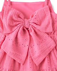 Girls Bow Back Eyelet Tiered Dress