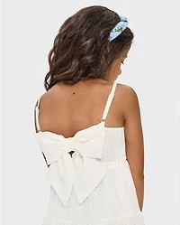Girls Bow Back Eyelet Tiered Dress