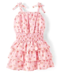 Robe à volants fleurie smocks pour fille