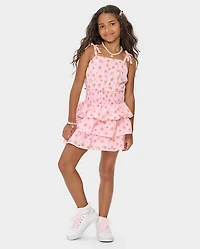 Girls Floral Smocked Tiered Dress