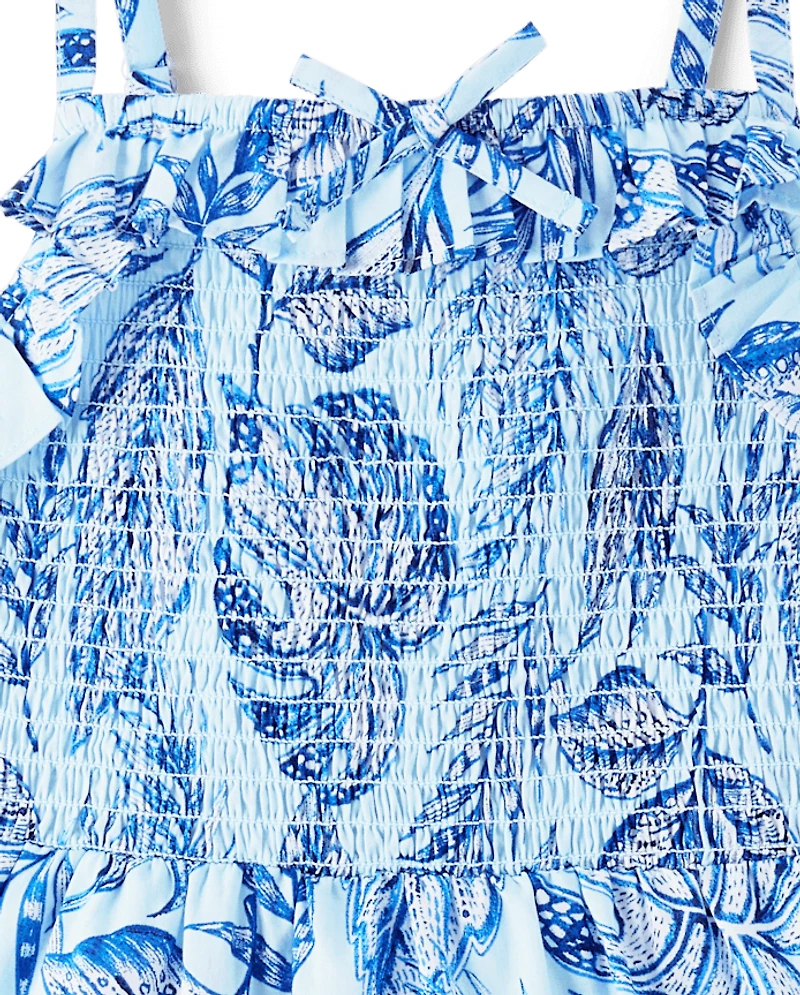 Girls Matching Family Tropical Smocked Tiered Dress
