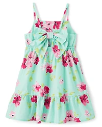 Girls Floral Bow Back Poplin Tiered Dress