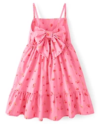 Girls Floral Bow Back Poplin Tiered Dress