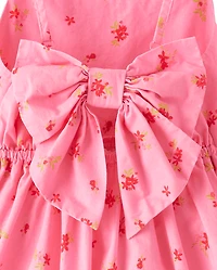 Girls Floral Bow Back Poplin Tiered Dress