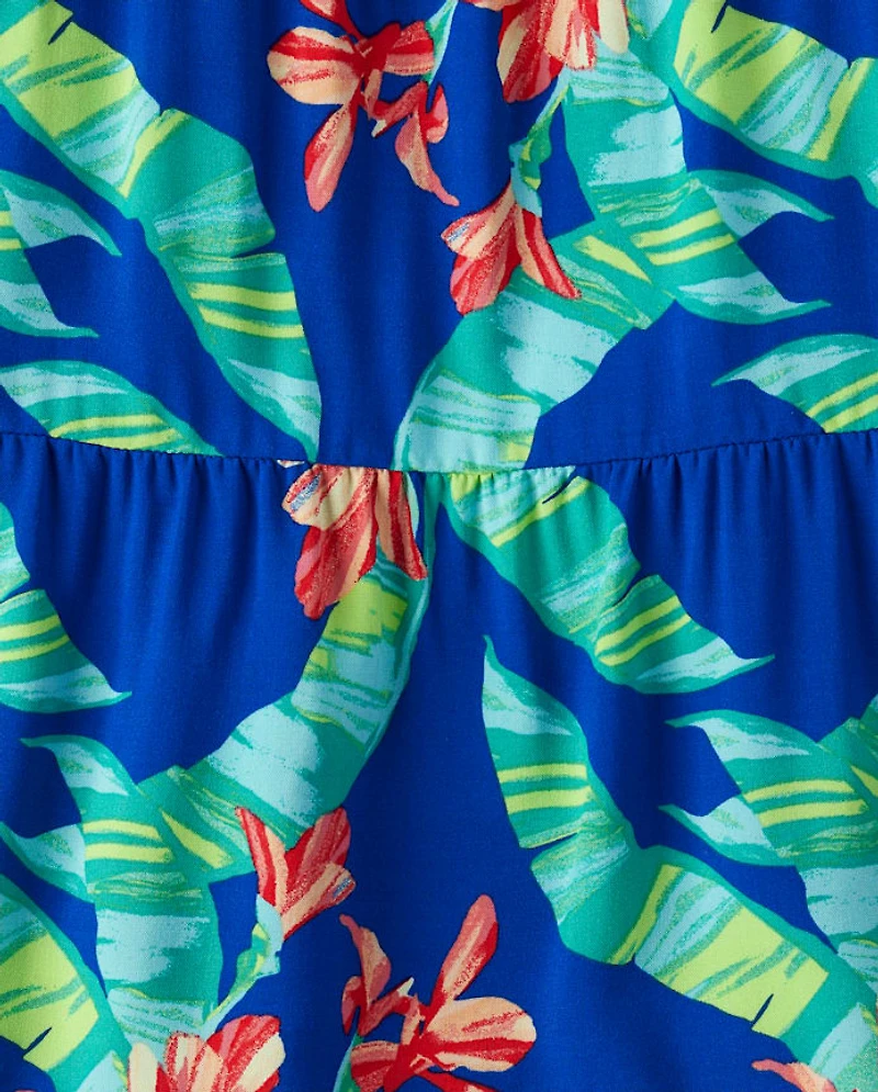 Girls Matching Family Tropical Midi Tiered Dress