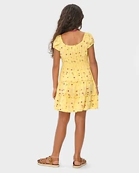 Girls Floral Smocked Tiered Dress