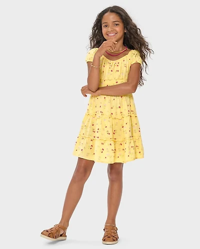 Girls Floral Smocked Tiered Dress