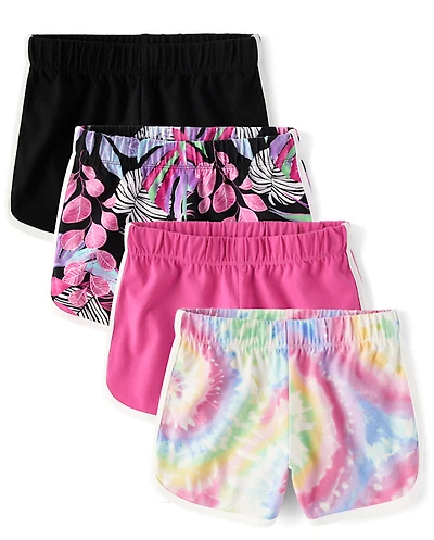 Girls Rainbow Tie Dye Dolphin Shorts 4-Pack