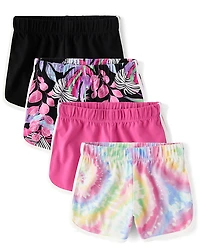 Girls Rainbow Tie Dye Dolphin Shorts 4-Pack