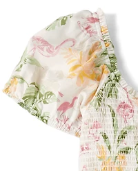 Womens Matching Family Tropical Midi Tiered Dress