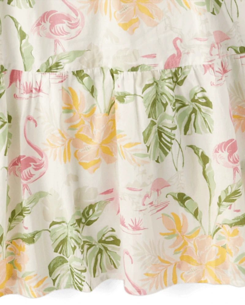 Womens Matching Family Tropical Midi Tiered Dress