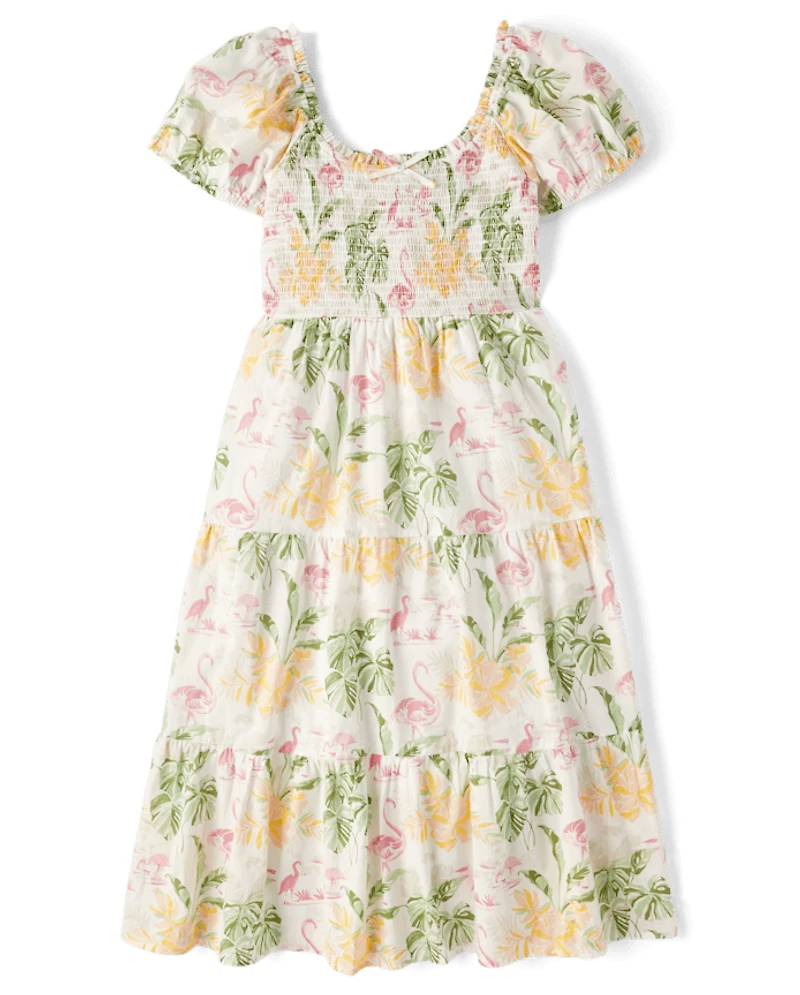 Womens Matching Family Tropical Midi Tiered Dress