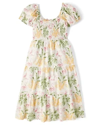 Womens Matching Family Tropical Midi Tiered Dress