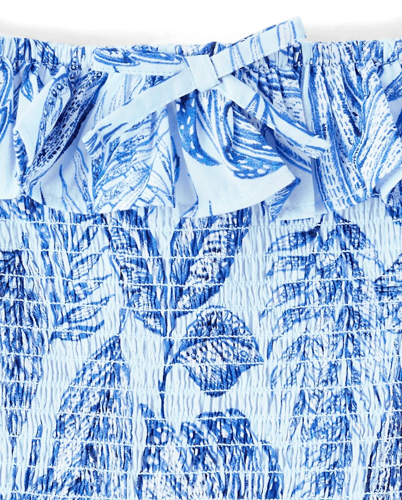 Womens Matching Family Tropical Midi Tiered Dress