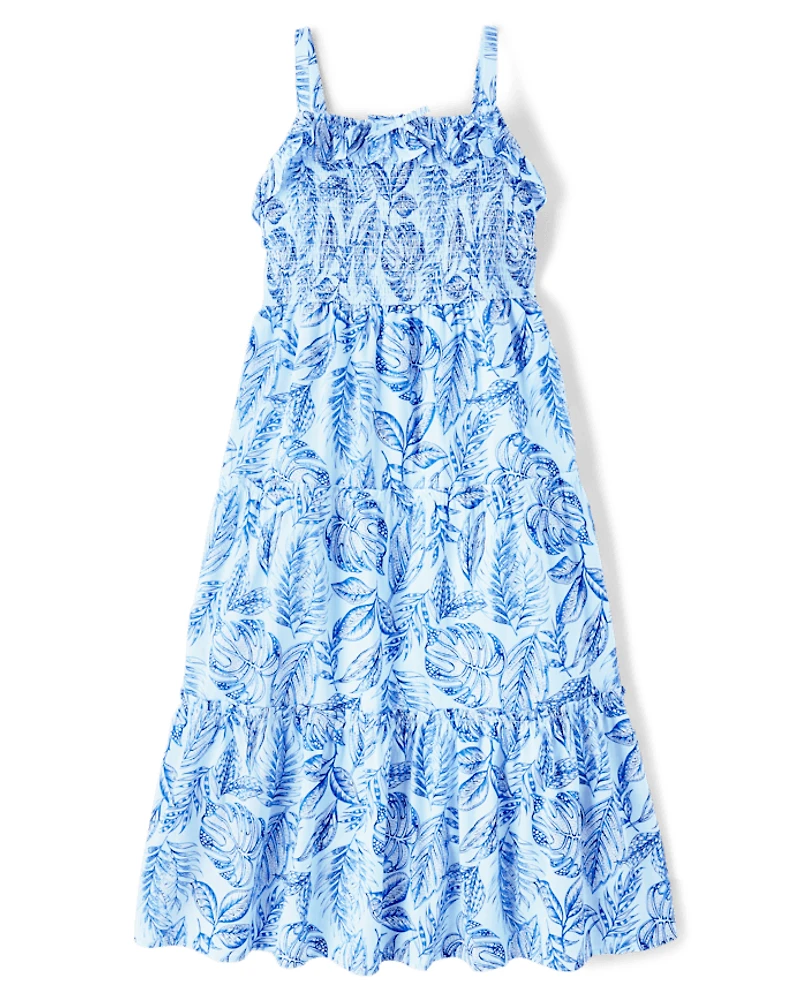 Womens Matching Family Tropical Midi Tiered Dress