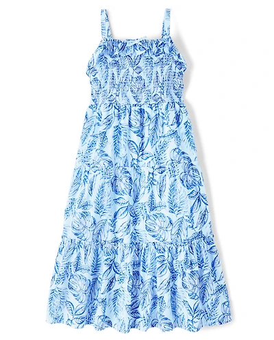 Womens Matching Family Tropical Midi Tiered Dress