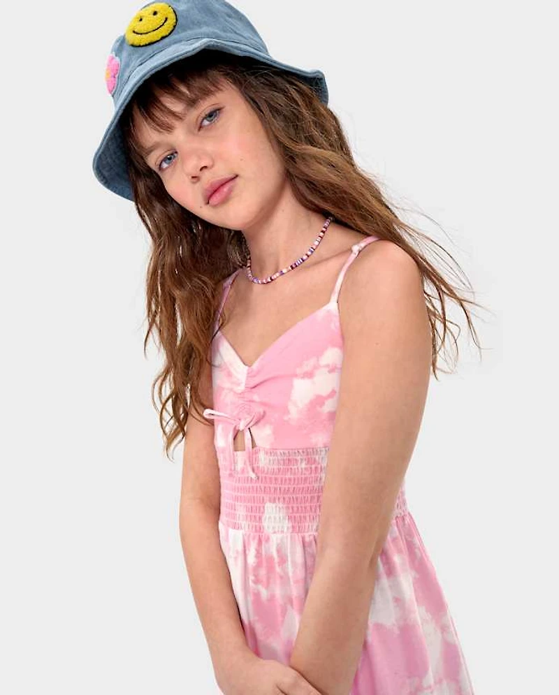 Girls Print Smocked Maxi Tiered Dress