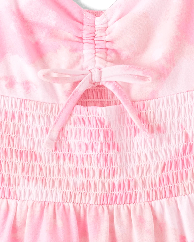 Girls Print Smocked Maxi Tiered Dress