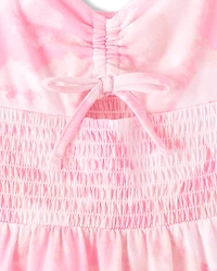 Girls Print Smocked Maxi Tiered Dress