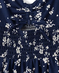 Girls Print Smocked Maxi Tiered Dress