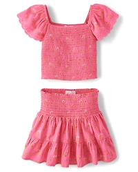 Girls Floral Smocked 2-Piece Outfit Set