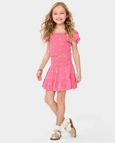Girls Floral Smocked 2-Piece Outfit Set