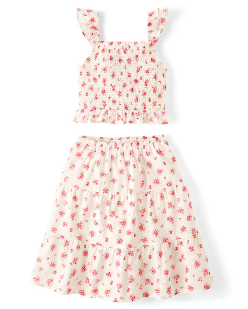 Girls Floral Tiered 2-Piece Outfit Set