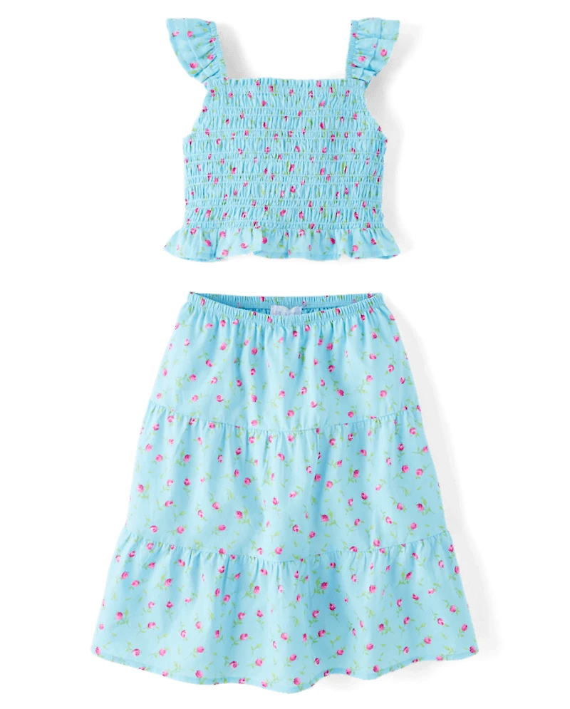 Girls Floral Tiered 2-Piece Outfit Set