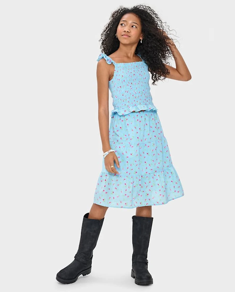 Girls Floral Tiered 2-Piece Outfit Set