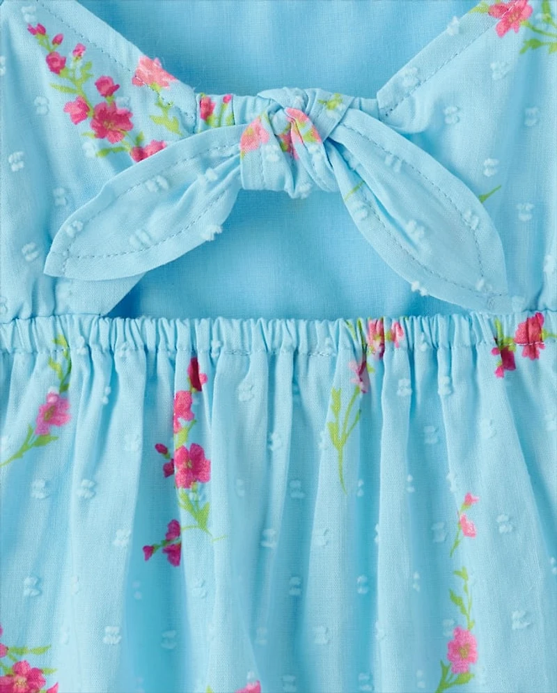 Girls Floral Clip Dot Tie Back Top