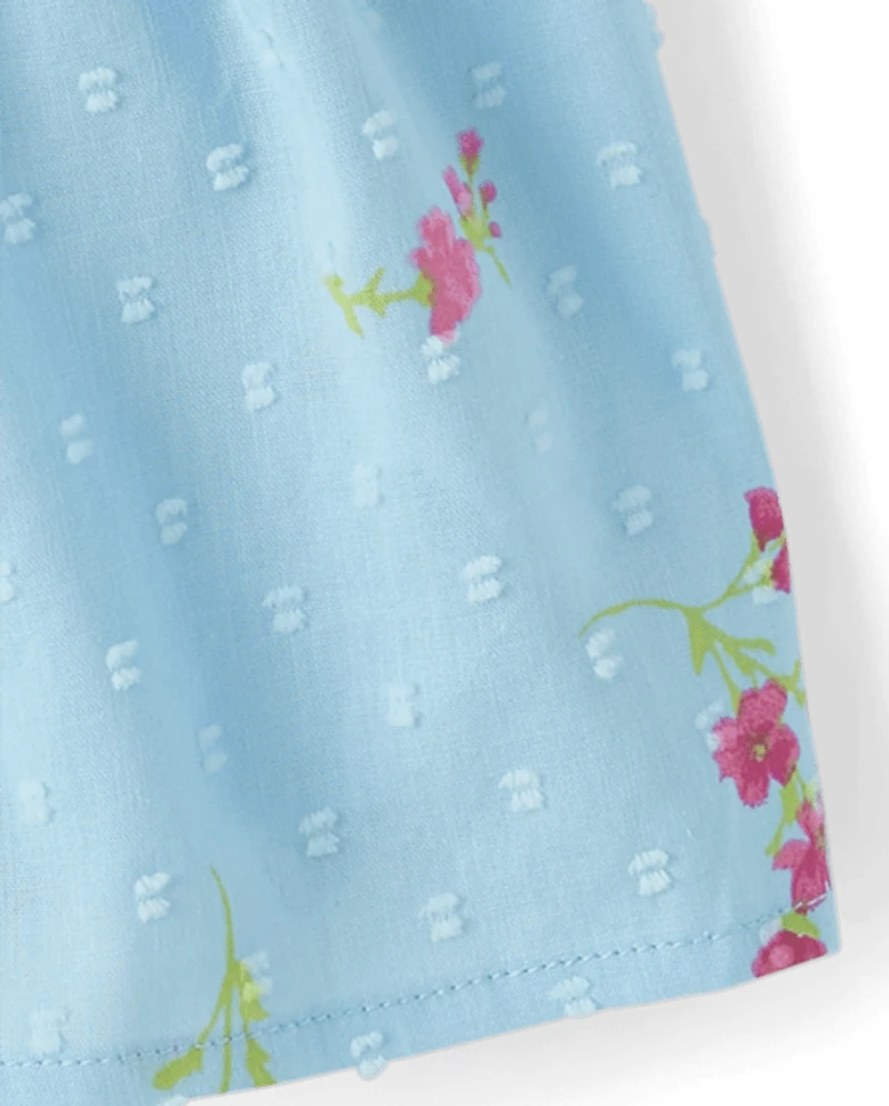 Girls Floral Clip Dot Tie Back Top