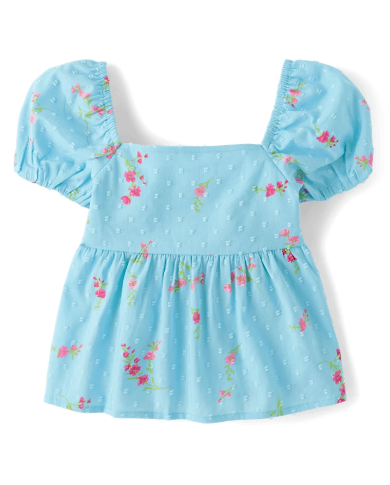 Girls Floral Clip Dot Tie Back Top