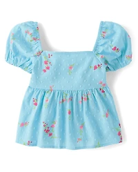 Girls Floral Clip Dot Tie Back Top