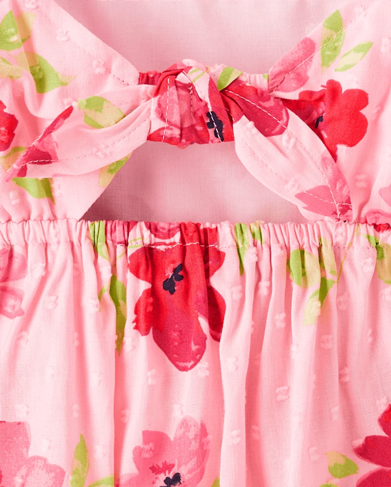 Girls Floral Clip Dot Tie Back Top